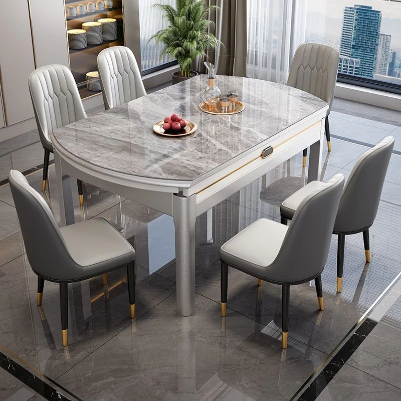 可伸缩可变圆家用餐桌实木岩板餐桌椅子组合家用小户型储物吃饭桌