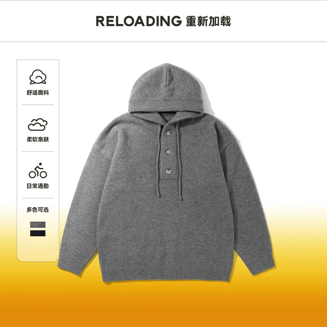 【秋款热销】重新加载 重磅老钱风cleanfit三粒扣带帽毛衫