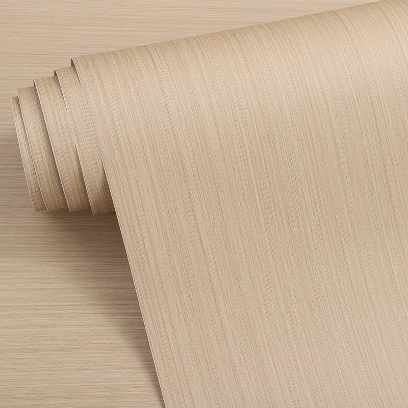 科技木纹直纹浅黄家具贴木皮贴皮自粘墙纸木纹贴纸床头柜翻新