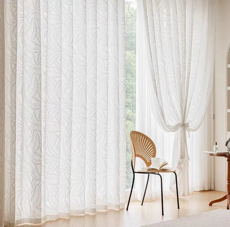 爆款工厂直销原版羊绒浮雕定制纱阳台卧室小清新极简风挂钩式窗纱