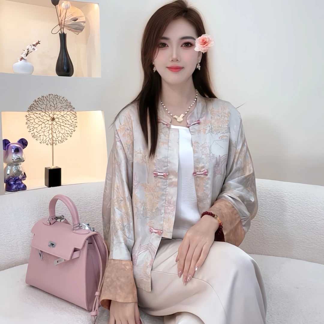 【两面穿】新中式国风复古百搭立领提花上衣外套15566