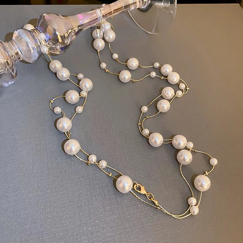 合金吊坠 【多层珍珠项链】轻奢风法式小众珍珠项链1735