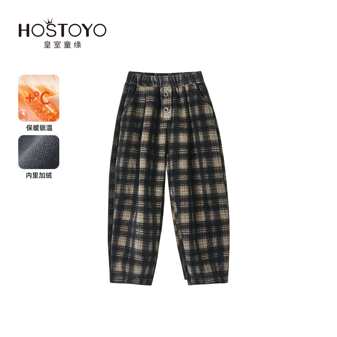 皇室童缘【童裤专家】【加绒】2024男童冬季长裤格子百搭针织裤柔