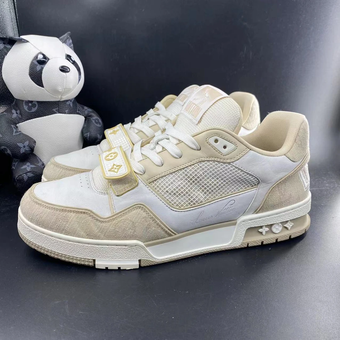 成色不同/Louis Vuitton/路易威登白卡其魔术贴吹呢trainer/正品/