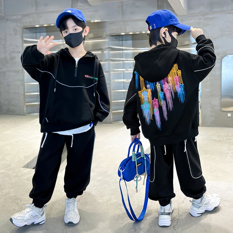 男童春秋季卫衣套装2025新款秋装加绒加厚中大儿童男孩秋冬款潮酷