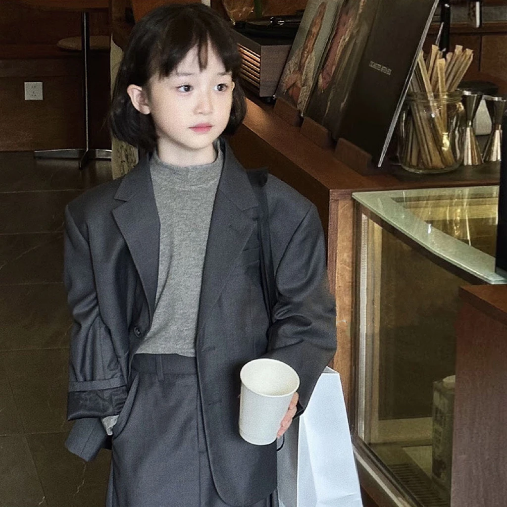 女童秋季西服套装新款欧版西服套装裙女孩西装外套潮百搭