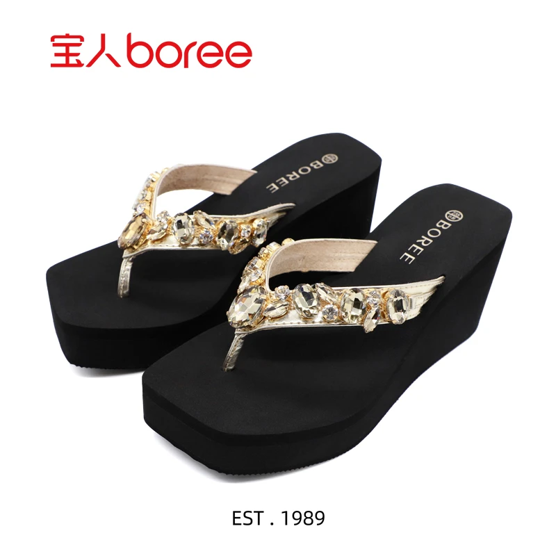 新款轻奢人字拖鞋女百搭高跟8公分厚底网红厚底人字拖