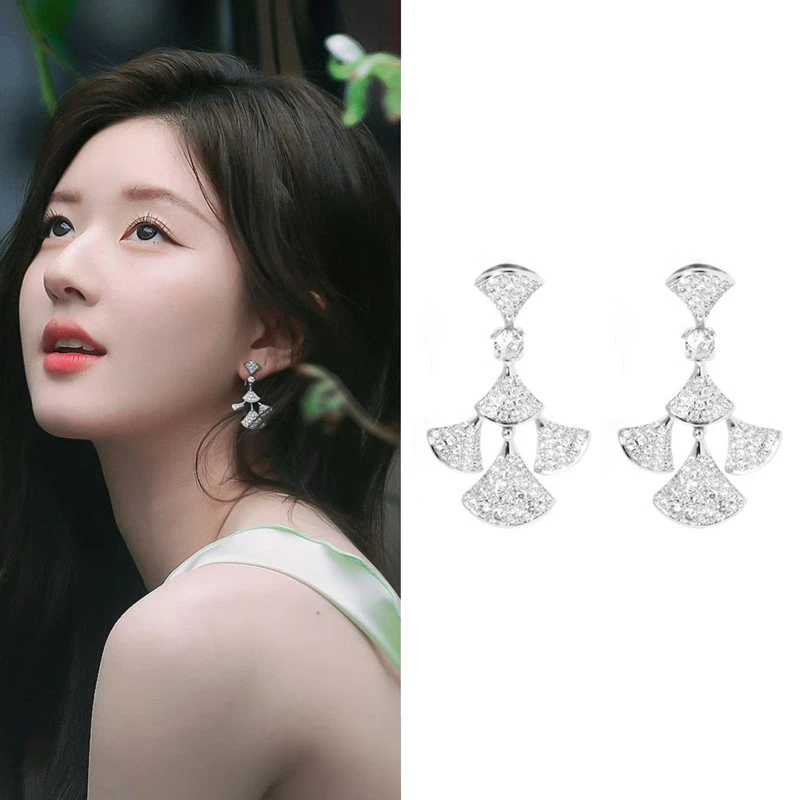 黄铜锆石耳饰 赵露思同款耳环新款长款小裙子流苏耳钉女气质微香