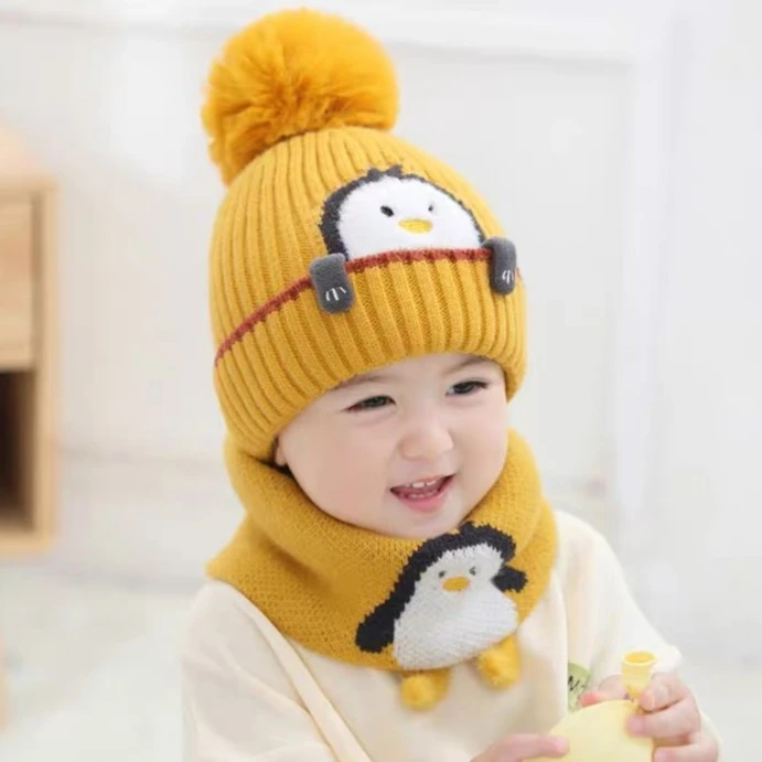 婴儿帽子转脖两件套冬天超萌可爱男宝宝女童毛线帽秋冬保暖针织帽