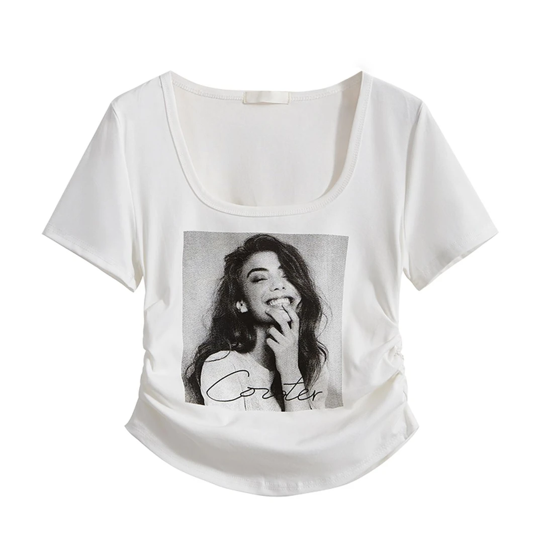 胖mm大码女装夏季新款美式正肩短袖t恤纯欲风短款辣妹上衣服ins潮