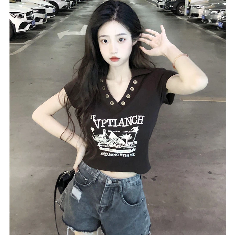 胖mm大码女装夏季新款美式辣妹正肩短袖t恤设计感小众上衣服ins潮