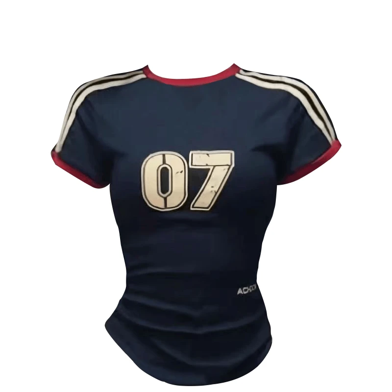 大码女装夏季新款美式圆领短袖t恤设计感小众胖mm正肩上衣服ins潮