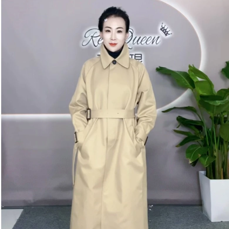 芮欧琨RealQueen【定制系列】7881半立领气质腰带款风衣