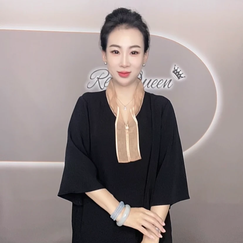 芮欧琨RealQueen【夏季新款】3017韩式欧根纱拼接领阔版气质连衣裙
