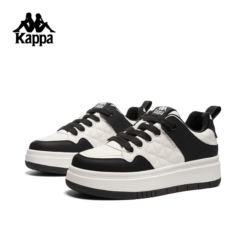 Kappa冬季加绒保暖厚底板鞋小个子增高休闲鞋简约低调基础小白鞋B