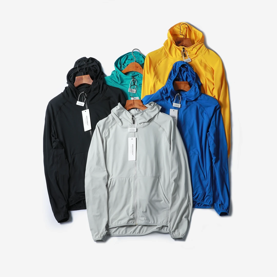 夏季新款袅速干弹力透气连帽防晒衣男士夏季休闲皮肤衣薄款夹克