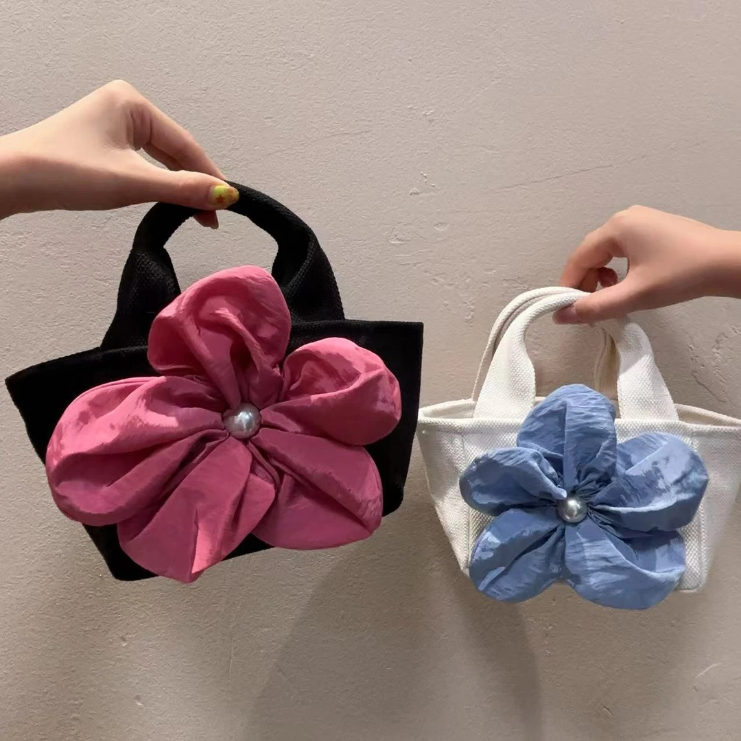 甜美色彩花朵拼色手提包