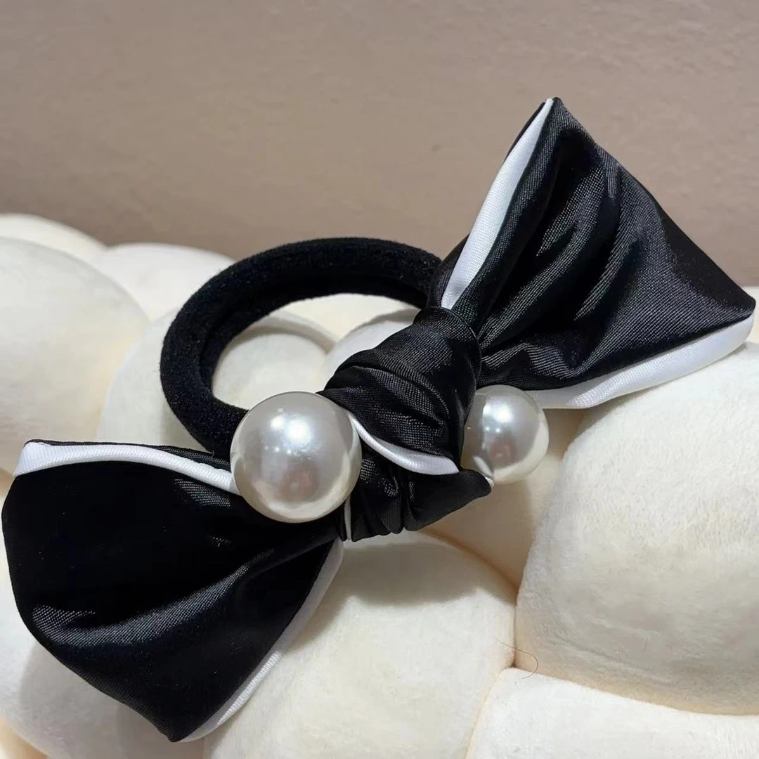 设计款蝴蝶结珠珠发圈T870