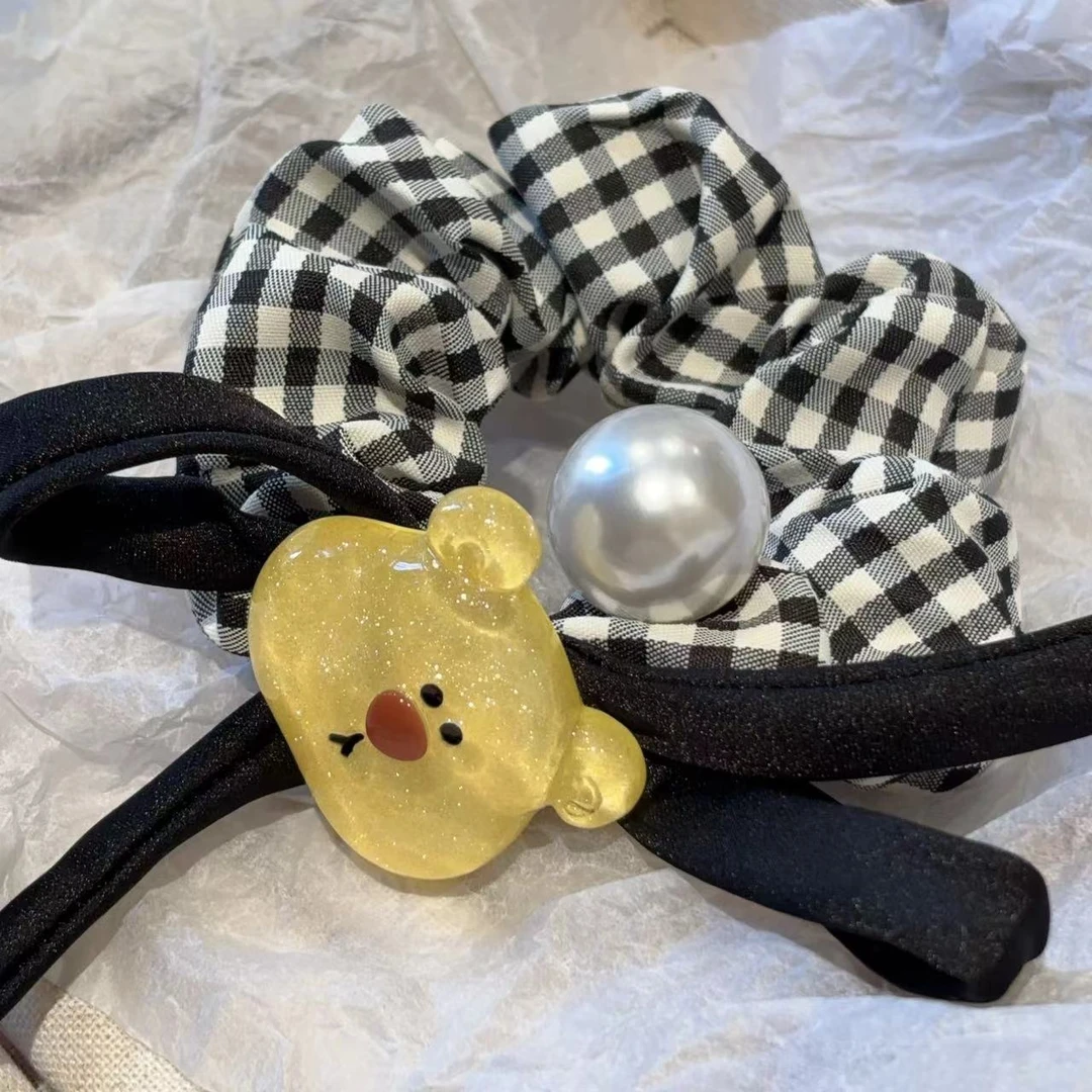 趣味卡通小熊格纹发圈T817