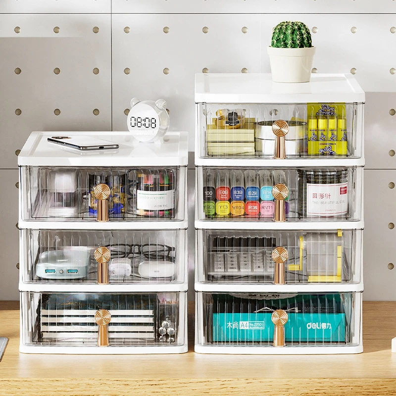 桌面收纳盒抽屉式多层透明整理盒饰品化妆品文具办公室储物置物架
