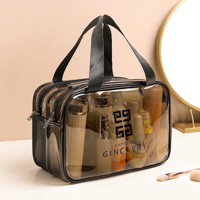 PVC干湿分离洗漱包手提便携可视透明化妆包洗漱大容量收纳包批发