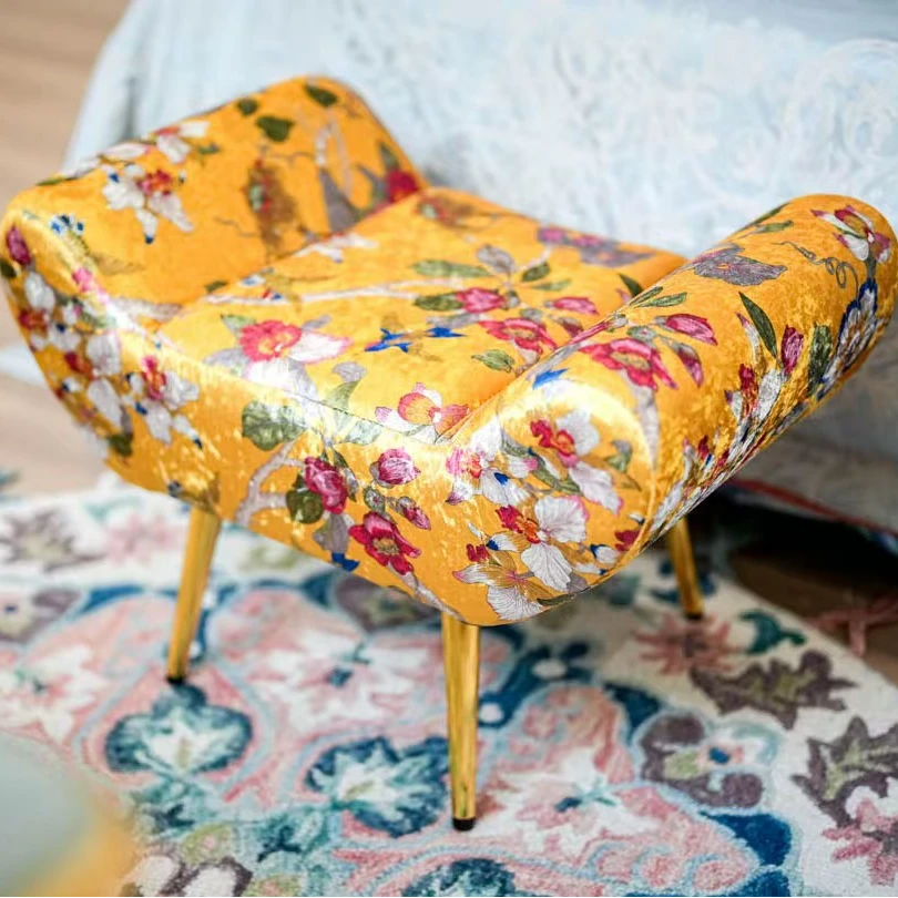 美式黄色冰花绒床尾凳家用