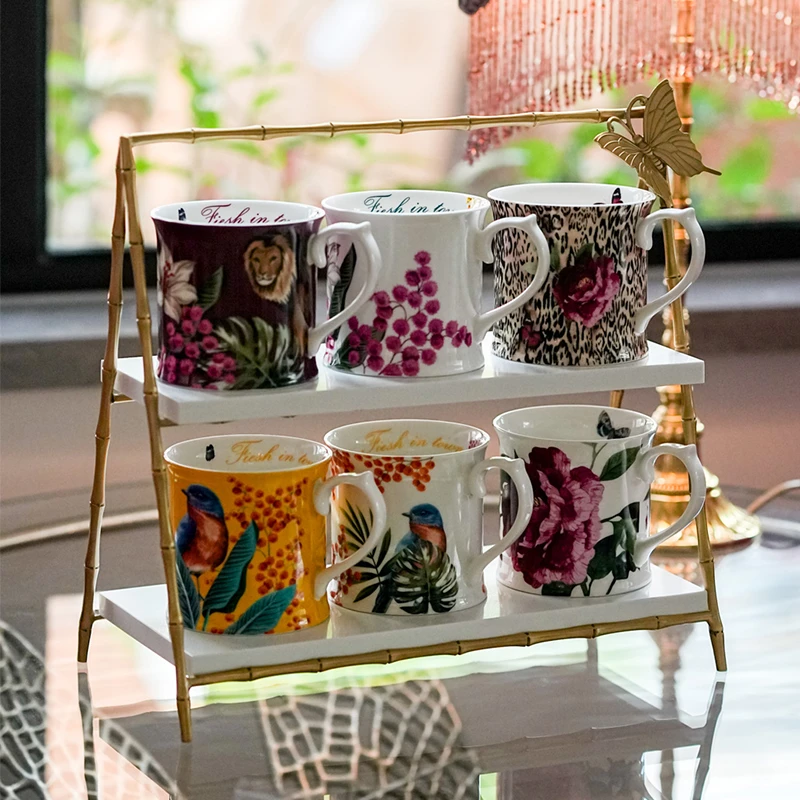 【奇居专属】黄铜大理石蝴蝶装饰双层收纳架厨房调料置物架杯架#GY