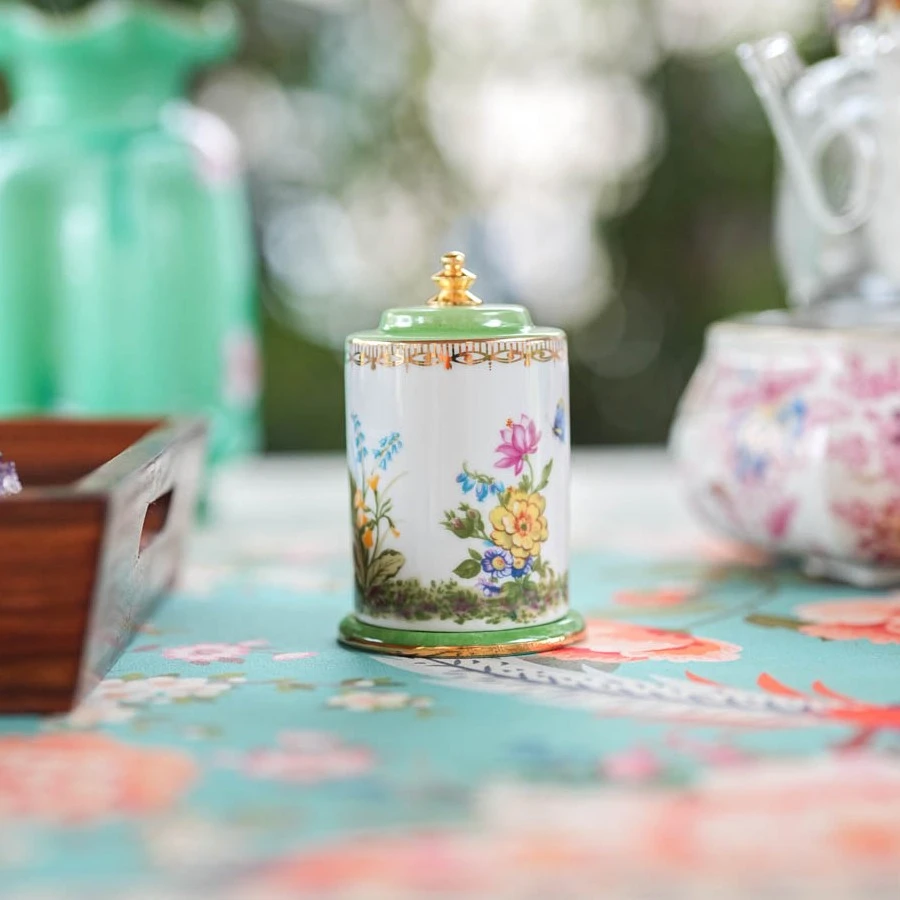 【奇居专属】陶瓷绿色花丛牙签盅客厅餐厅收纳摆件#J-1225-GN1
