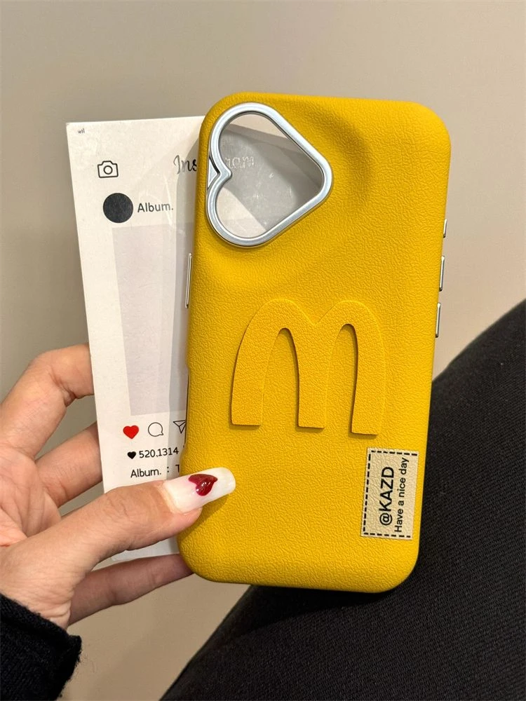 姜黄皮质鼓包麦门适用iPhone16promax苹果15手机壳14防摔13保护套