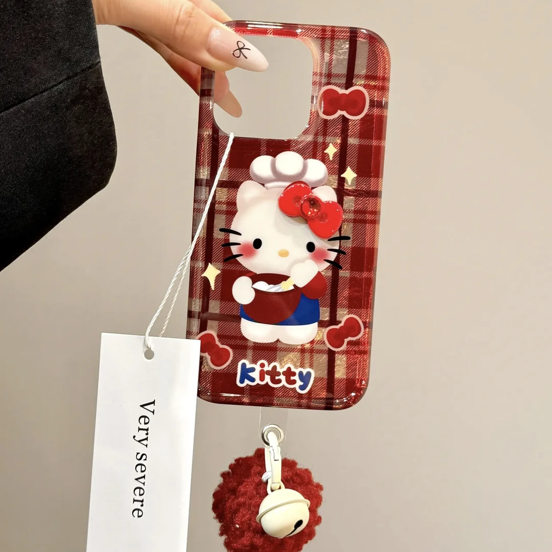 格纹卡通厨师猫咪适用iPhone16promax手机壳苹果15/14新款13/12软