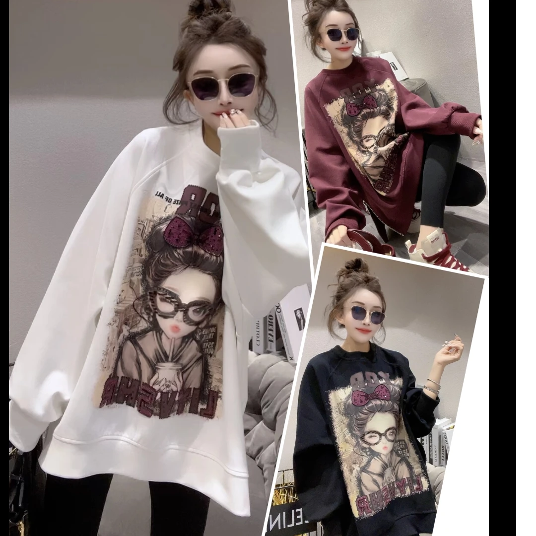 时尚印花宽松休闲拉链卫衣百搭2025秋季长袖新款上衣现货T恤个性