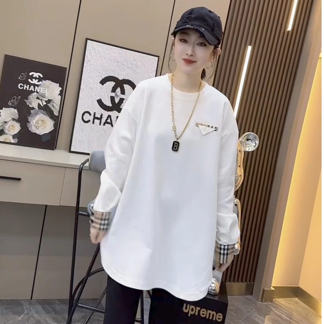 欧货格袖拼接中长百搭T恤衫时尚韩潮爆款上衣网红叠穿外穿通勤休