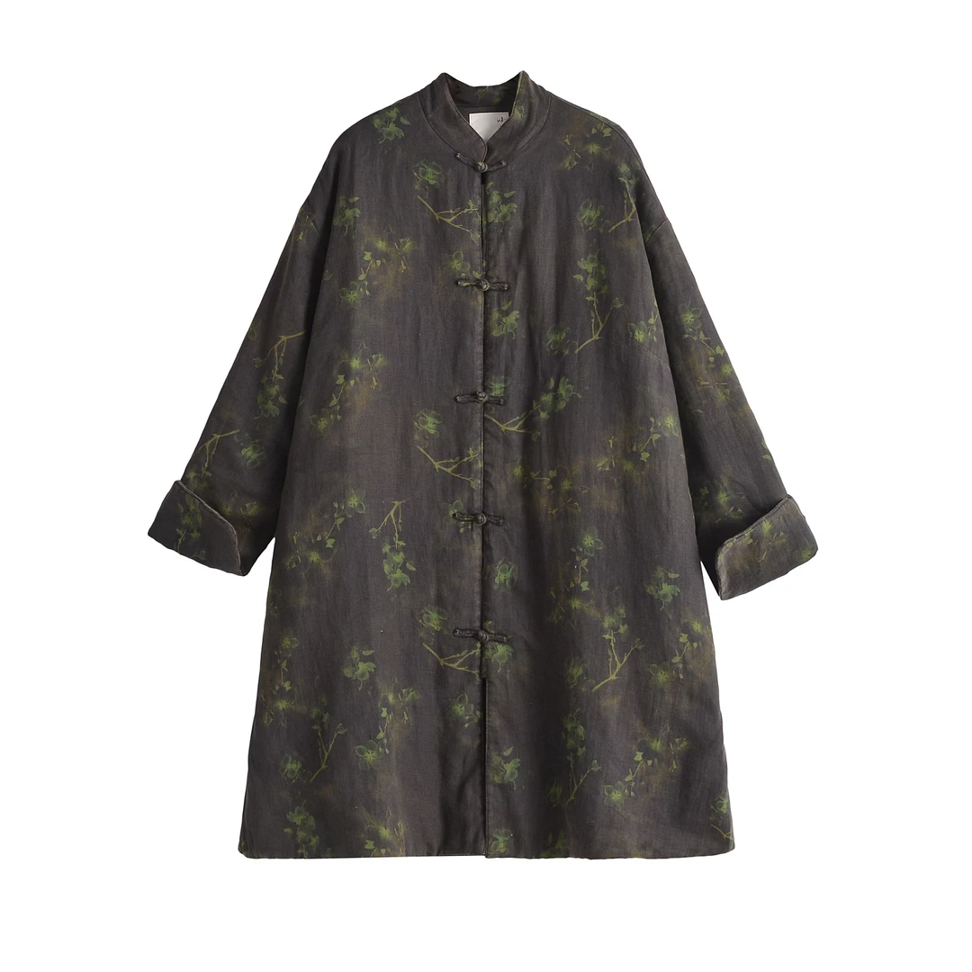 【以之】设计师原创重磅印花工艺竹影100%亚麻新中式国风棉衣外套