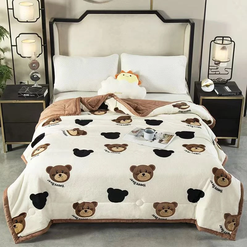 （免费试睡15天）新款婴儿绒被子熊头宿舍单人 双面绒牛奶绒150*200