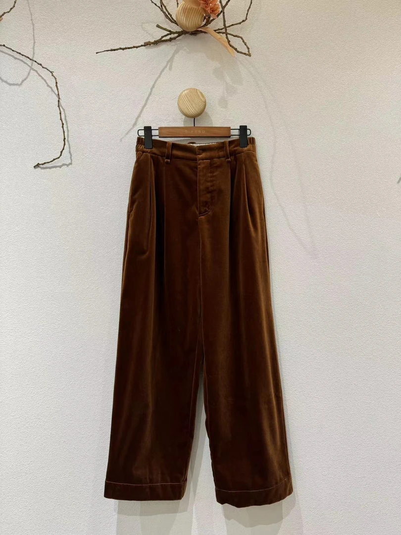 百搭厚款秋冬平绒裤松紧腰显瘦舒适时尚女长裤P397341