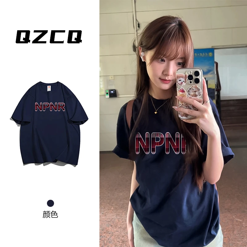 【100%纯棉】t恤584印花短袖T恤夏季简约百搭上衣ins休闲情侣宽松女