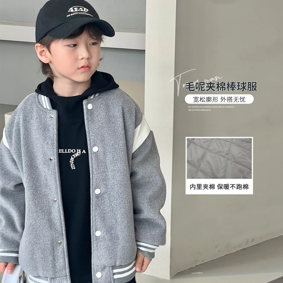 男童夹棉外套冬装新款韩系儿童时尚棒球服中大童加厚夹克SP35100