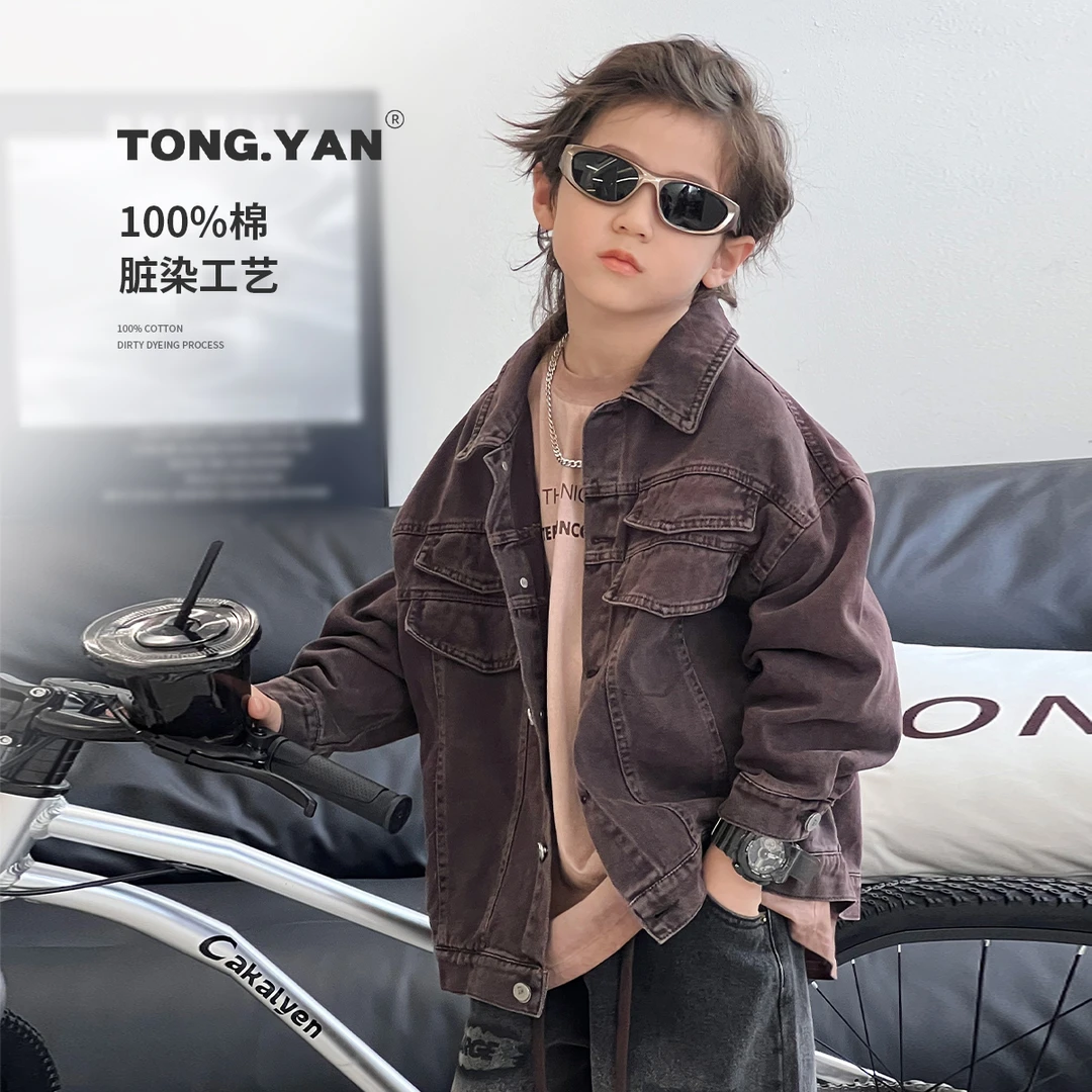 男童外套秋装新款个性时尚复古儿童牛仔衣中大童潮流上衣酷68060