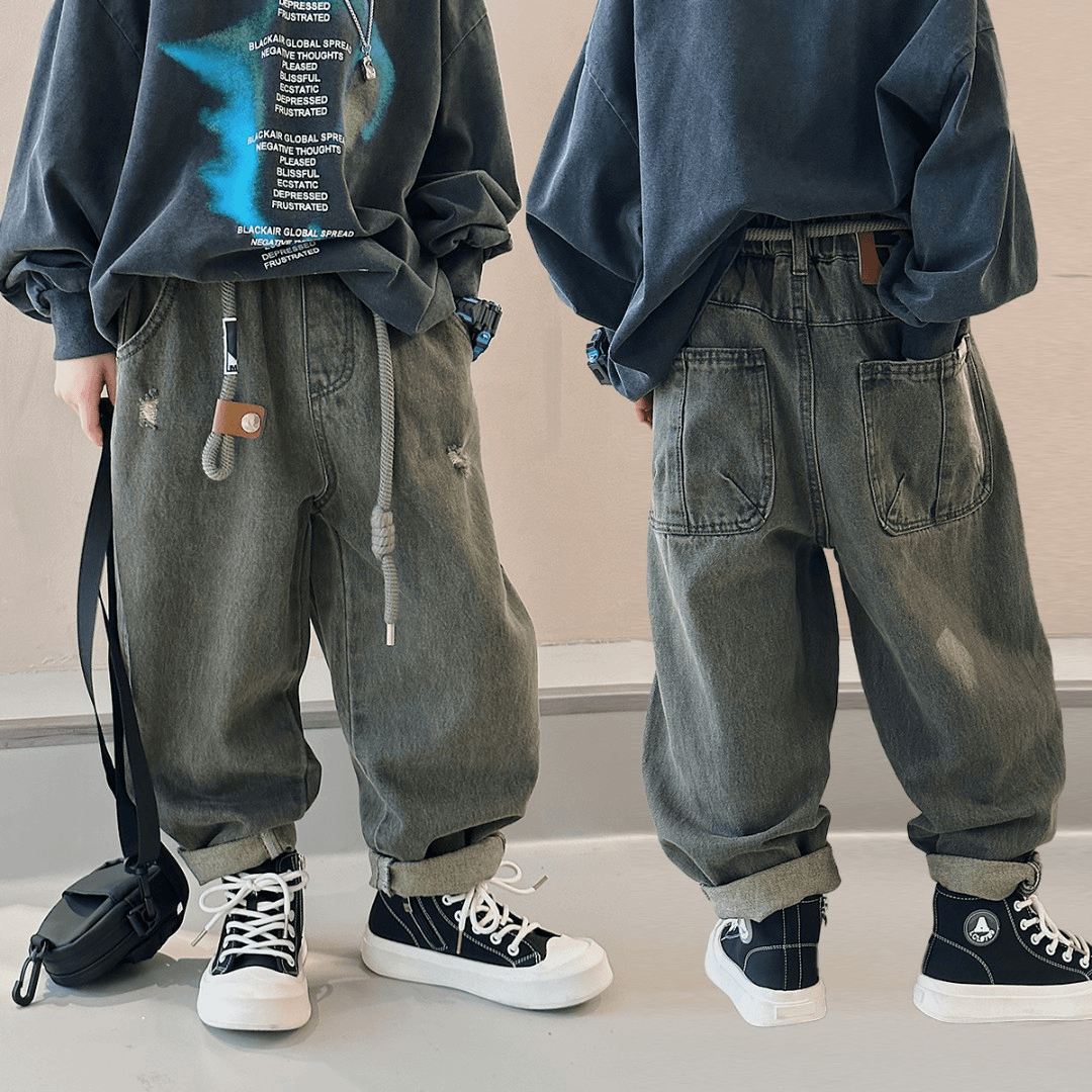 男大童裤子秋装新款男童装6-12岁潮款复古牛仔裤宽松长裤酷TY6501