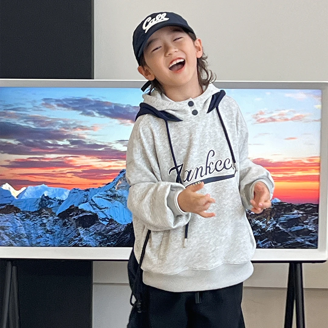 萌娃穿搭男童卫衣秋款时尚连帽儿童百搭套头衫中大童上衣韩24236