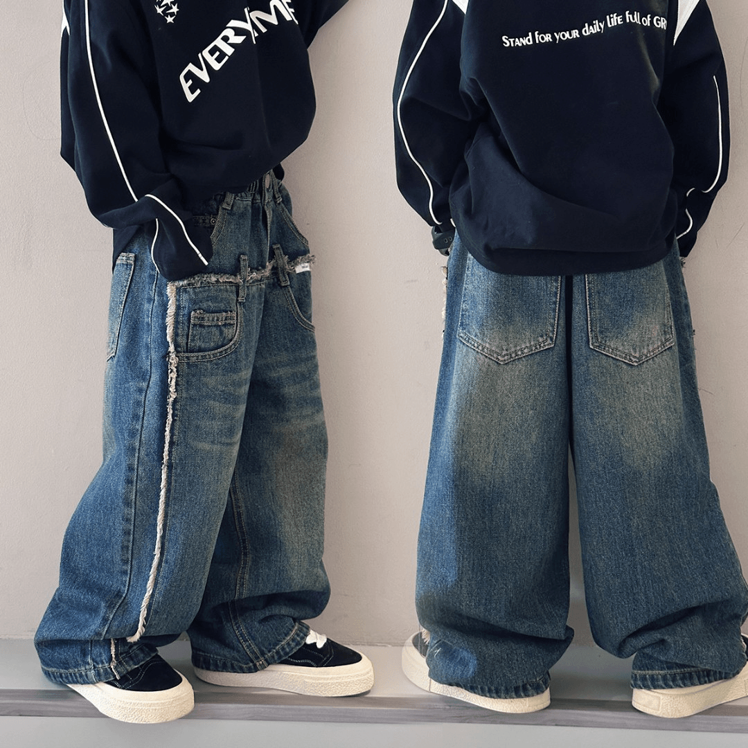 男童裤子秋装新款中大童男装复古洋气阔腿裤儿童牛仔裤潮酷TY8222