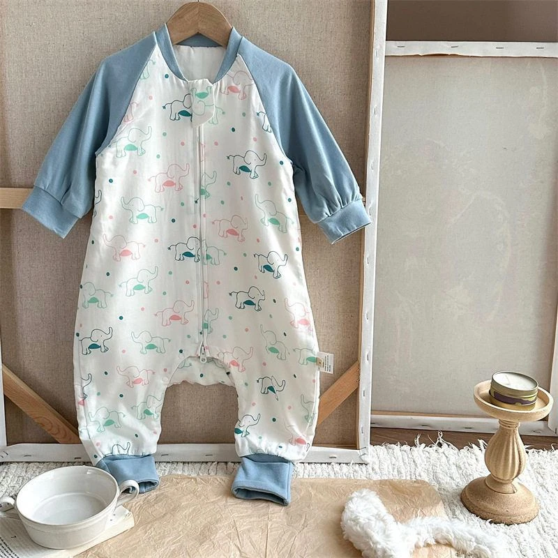 yikoyiko布 睡袋棉纱连体睡衣六层春秋被踢婴幼儿睡袋防竹睡袋分