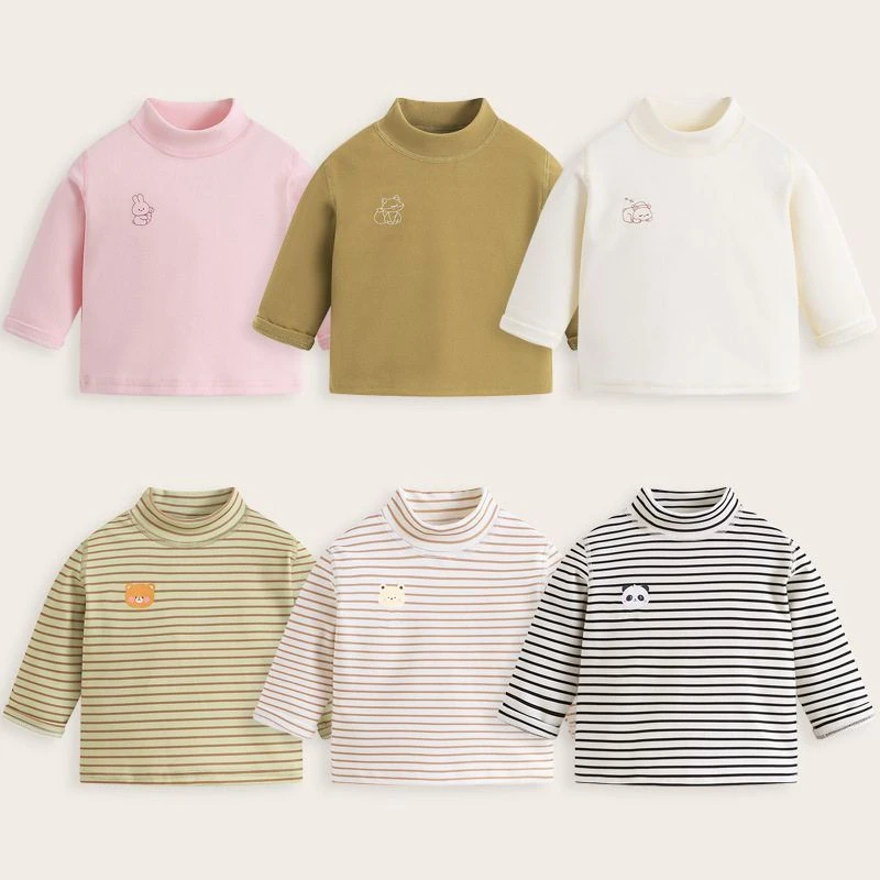 Yiko上衣衫冬装德绒半T恤婴儿打底长袖高领秋冬宝宝卡通T衣