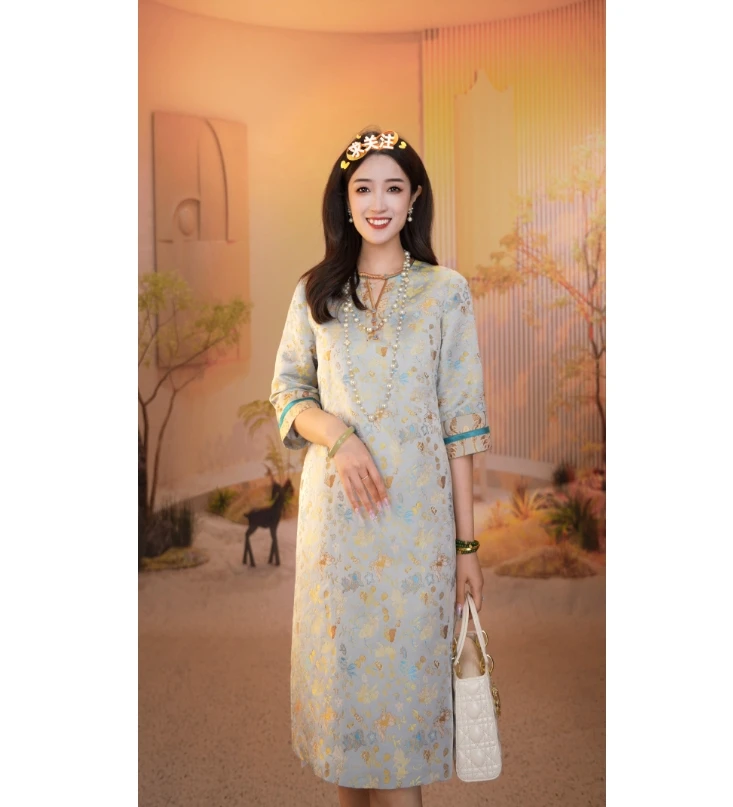 奇遇兰金蝴蝶｜秋季新款女装改良款旗袍连衣裙2024C228奇奇