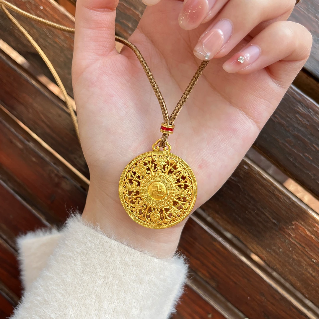 铜合金吊坠 八宝罗盘 福字 毛衣链挂坠项链双面传承素款气质坠链