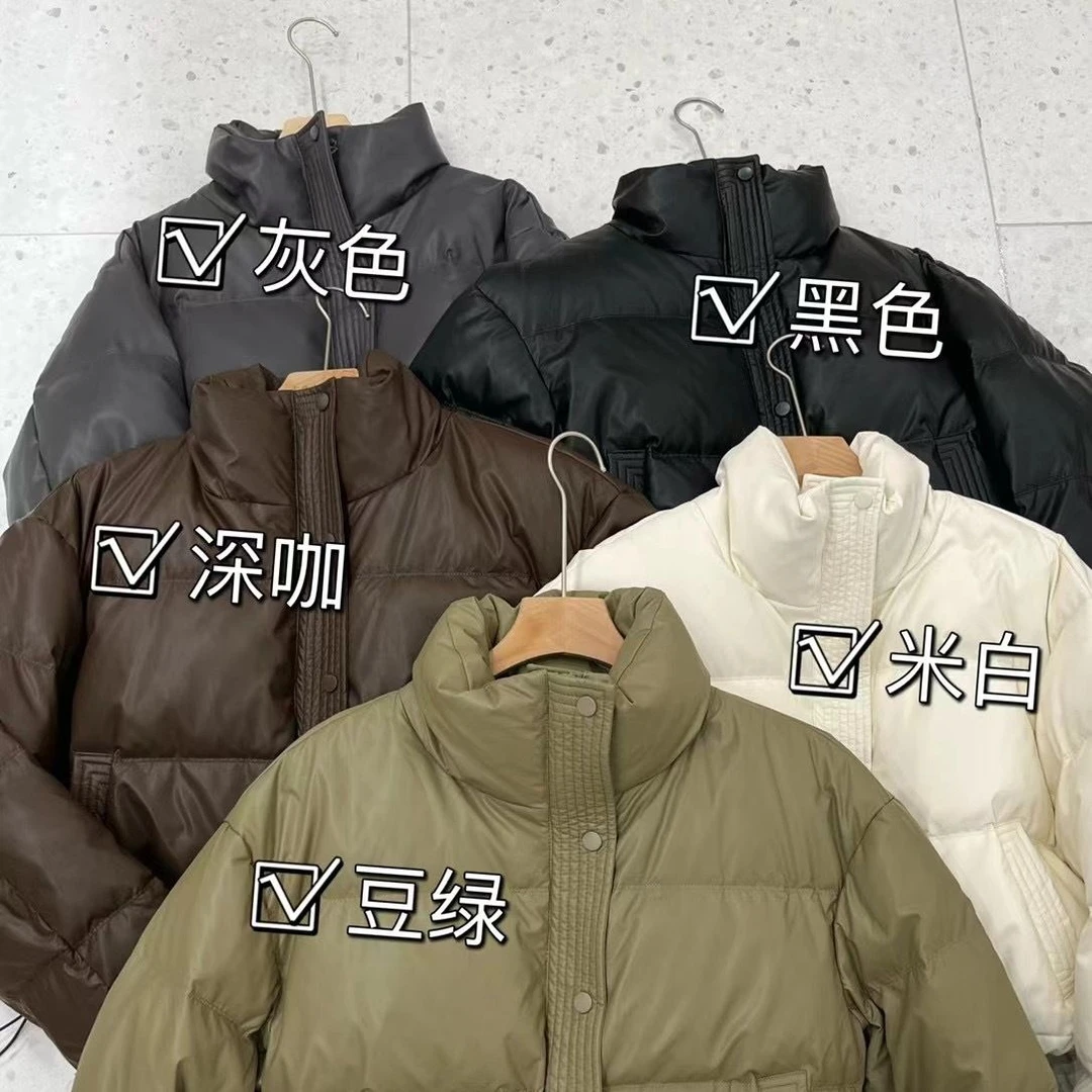 时尚款羽绒衣免洗pu皮羽绒服女短款2023新款冬季加厚立领面包服小
