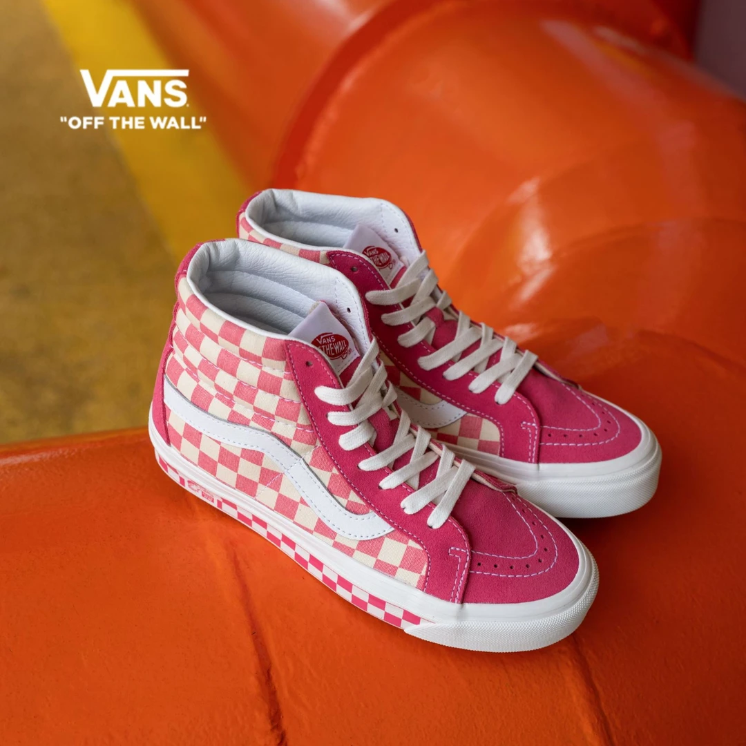 VANS范斯官方 Sk8-Hi 38 DX粉白棋盘格男鞋女鞋板鞋8GF2U9