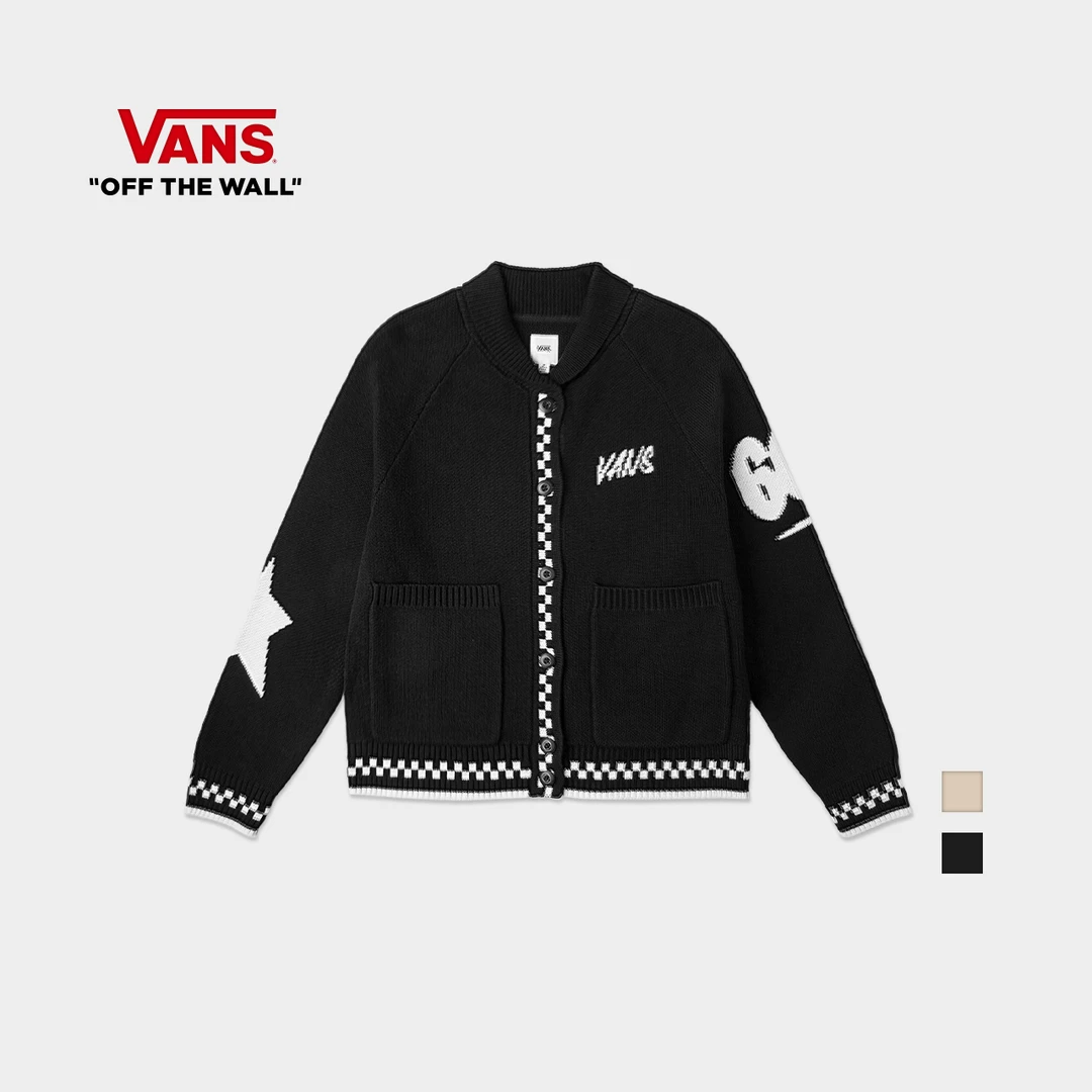 Vans范斯官方 流光风男女纯棉针织开衫棋盘格印花KCDBLK