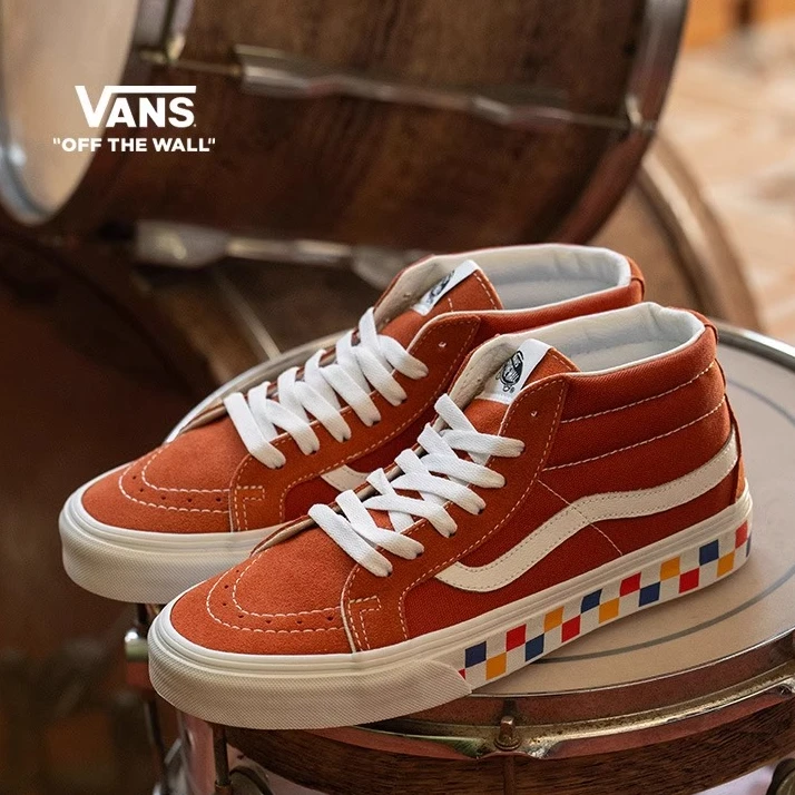 VANS范斯官方 SK8-Mid脏橘棋盘格印花板鞋小轮车VN0A391F2BM