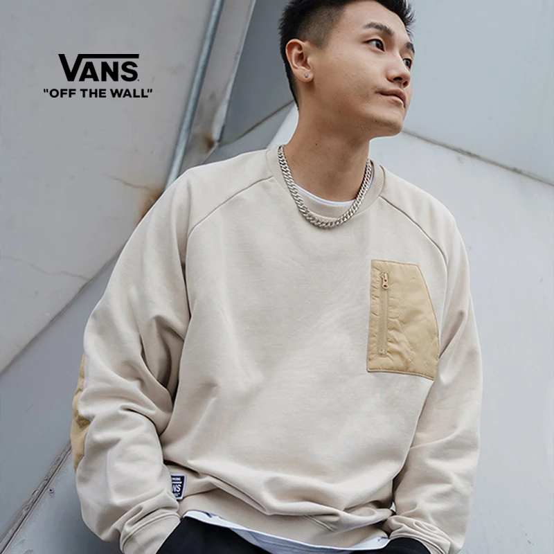 VANS范斯官方 男女情侣套头卫衣燕麦色秋冬宽松拼接VN0009162N